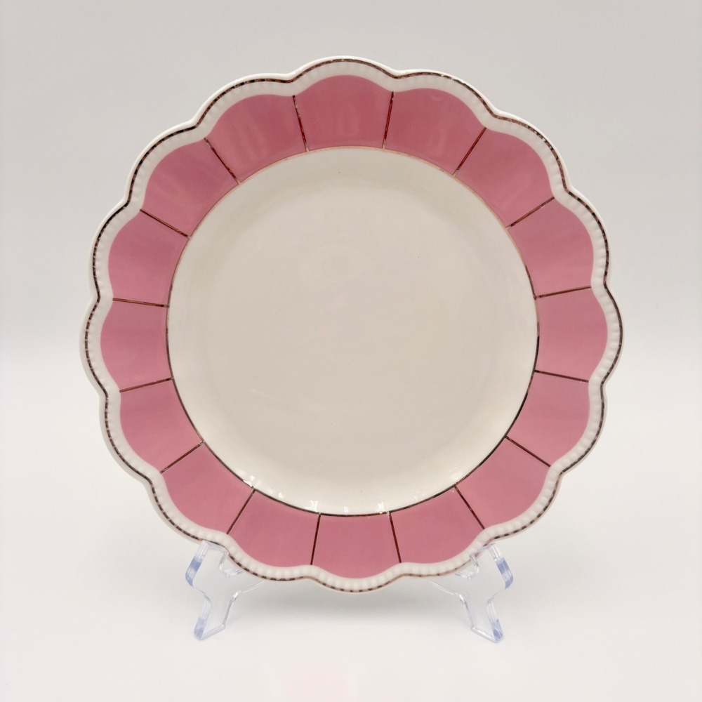 Grace Teaware Pink Scalloped Fine Porcelain Salad‎ Plate Gold Gilt Trim 8 inch